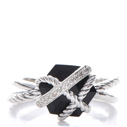 David Yurman Sterling Silver Diamond Black Onyx 10mm Cable Wrap Ring 52 6 1 of 4