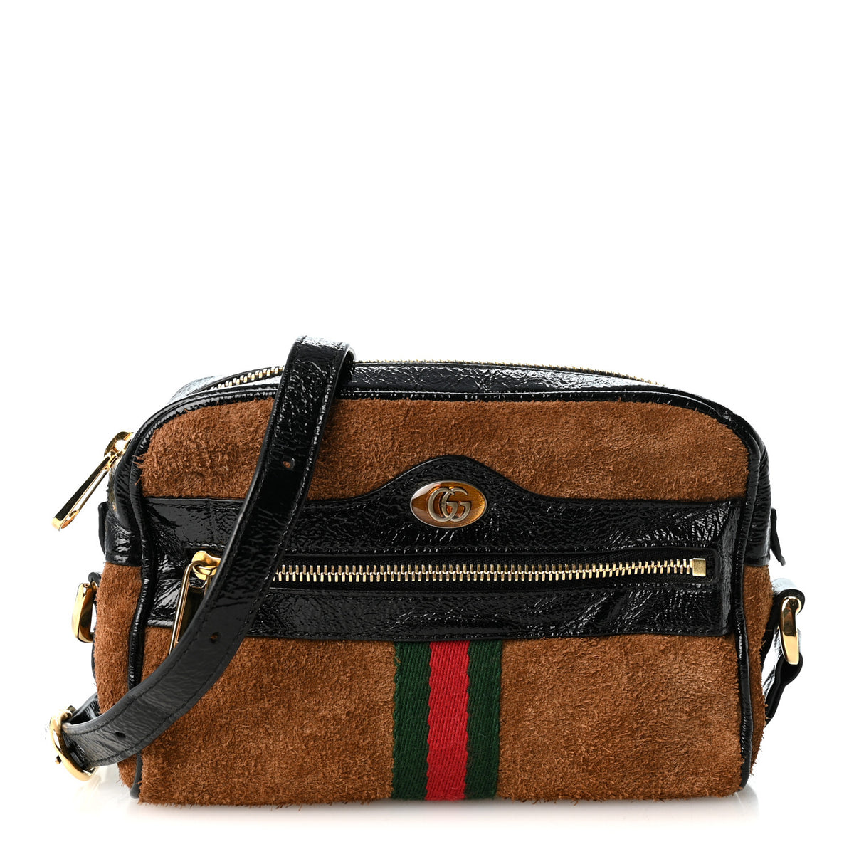 Gucci Suede Patent Web Mini Ophidia Shoulder Bag Nocciola Black 1 of 10