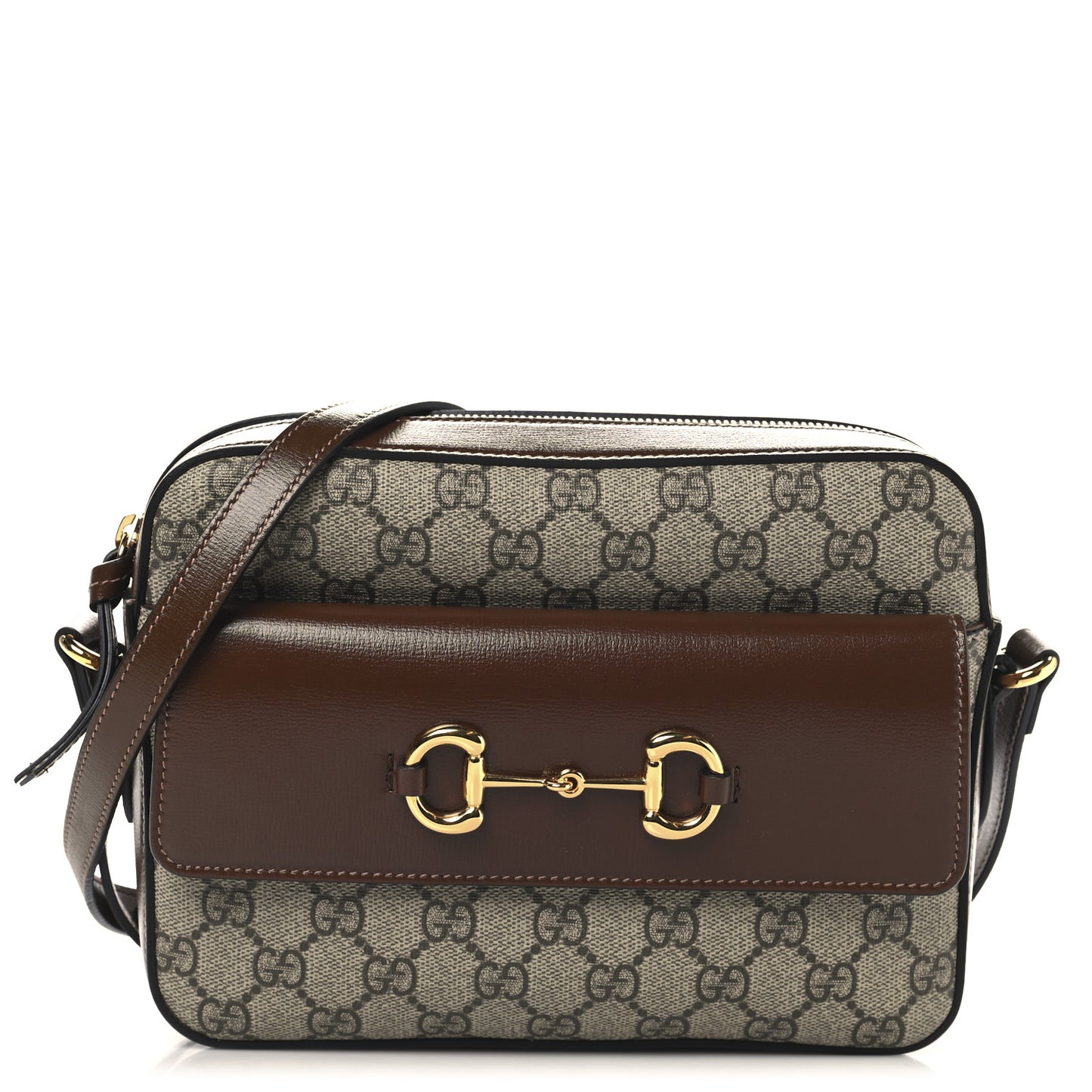 GG Supreme Monogram Small Horsebit 1955 Shoulder Bag Beige Brown Sugar