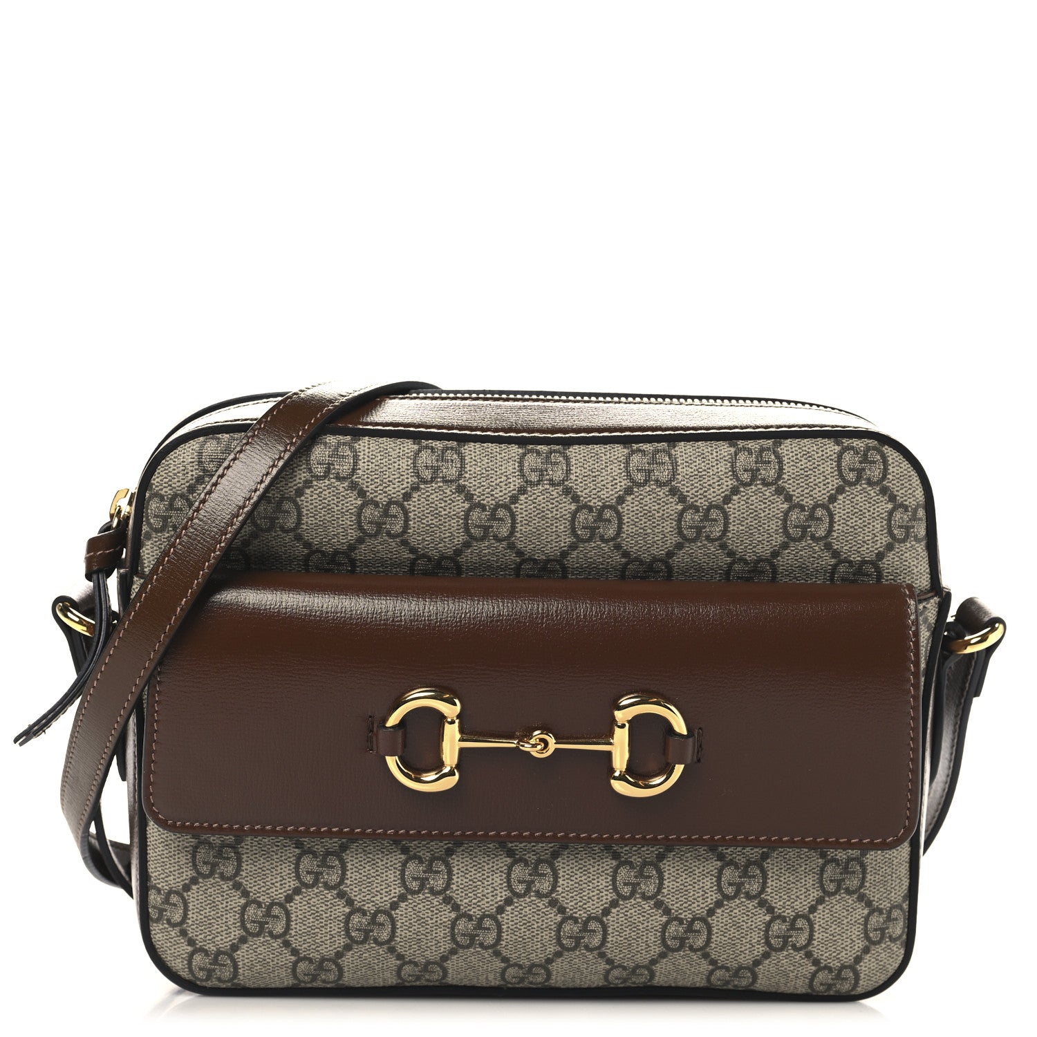Gucci GG Supreme Monogram Small Horsebit 1955 Shoulder Bag Beige Brown Sugar 1 of 12