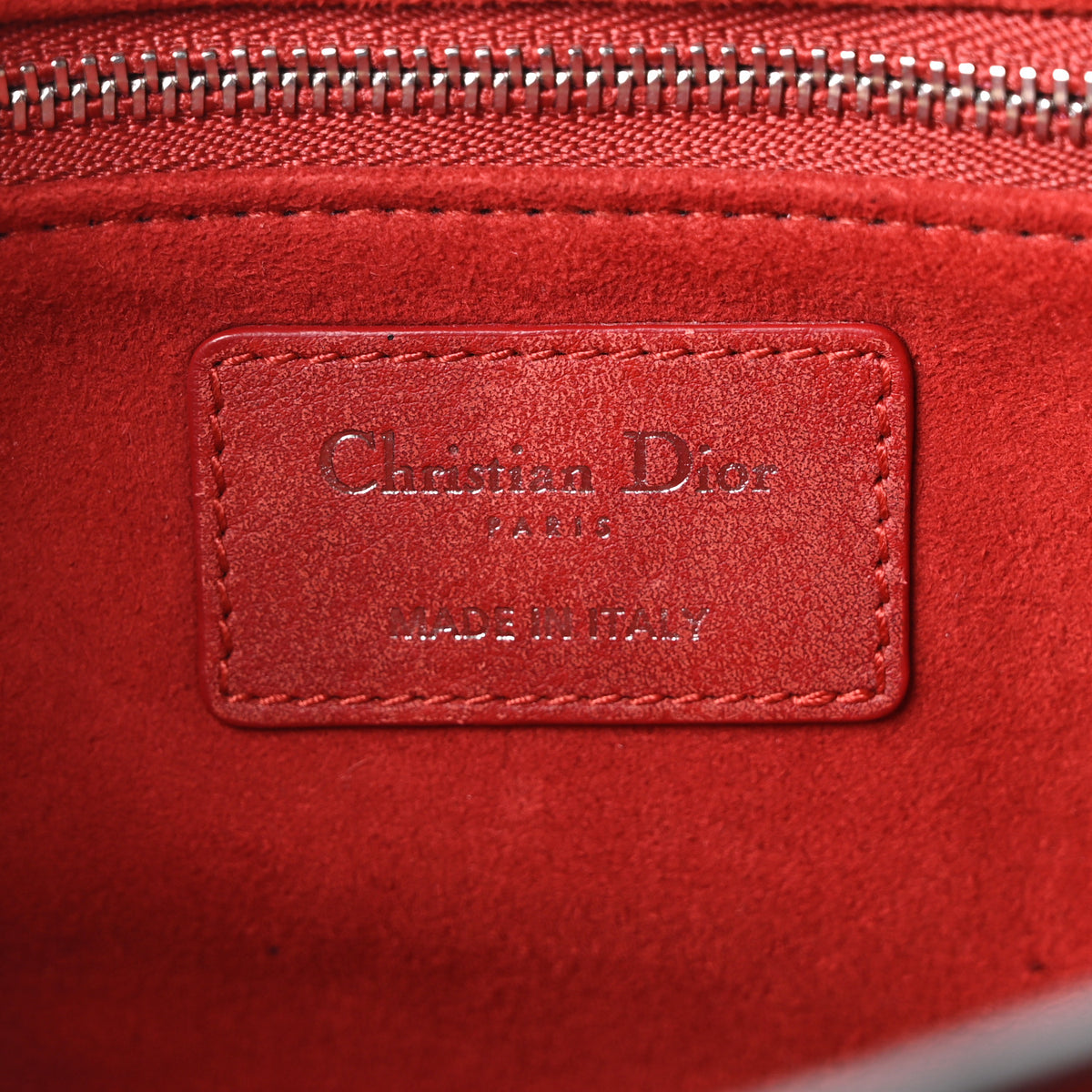 Calfskin Embossed Cannage Studded J'Adior Chain Flap Bag Red