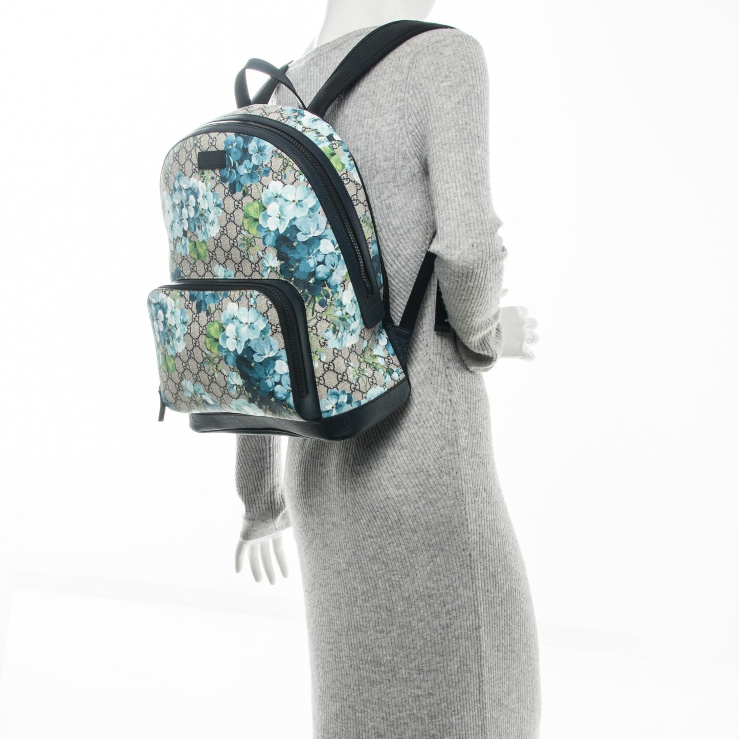 GG Supreme Monogram Blooms Medium Day Backpack Beige Blue Navy