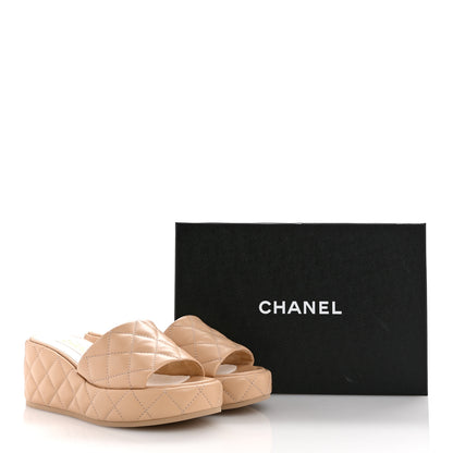 Chanel Lambskin Quilted Camelia CC Wedge Sandal Mules 38.5 Beige 10 of 10