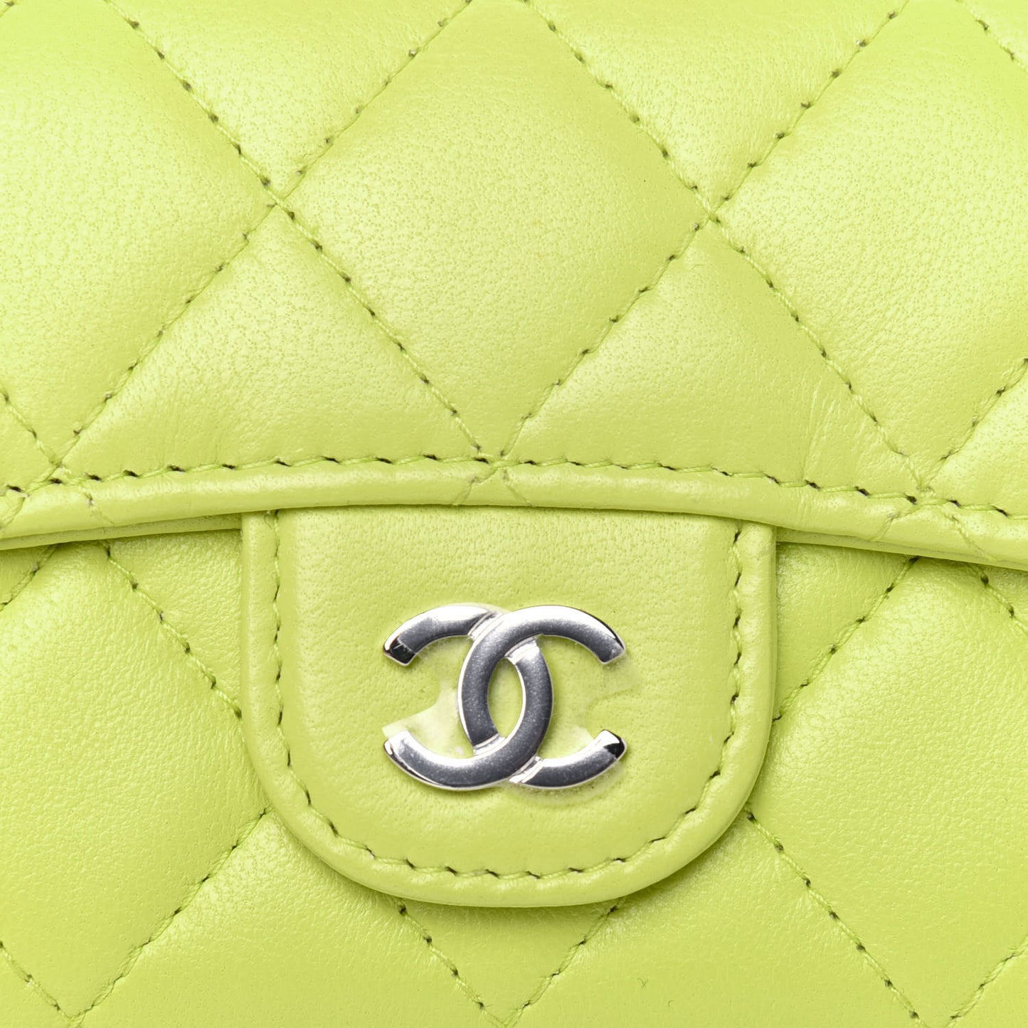 Lambskin Quilted Flap Card Holder Wallet Yellow