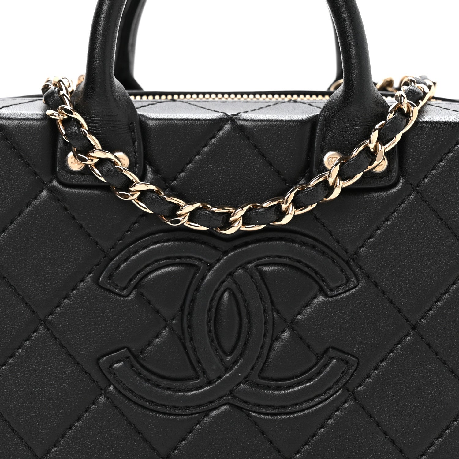 Chanel Calfskin Quilted Small Studded Square Vanity Case Black 8 of 10