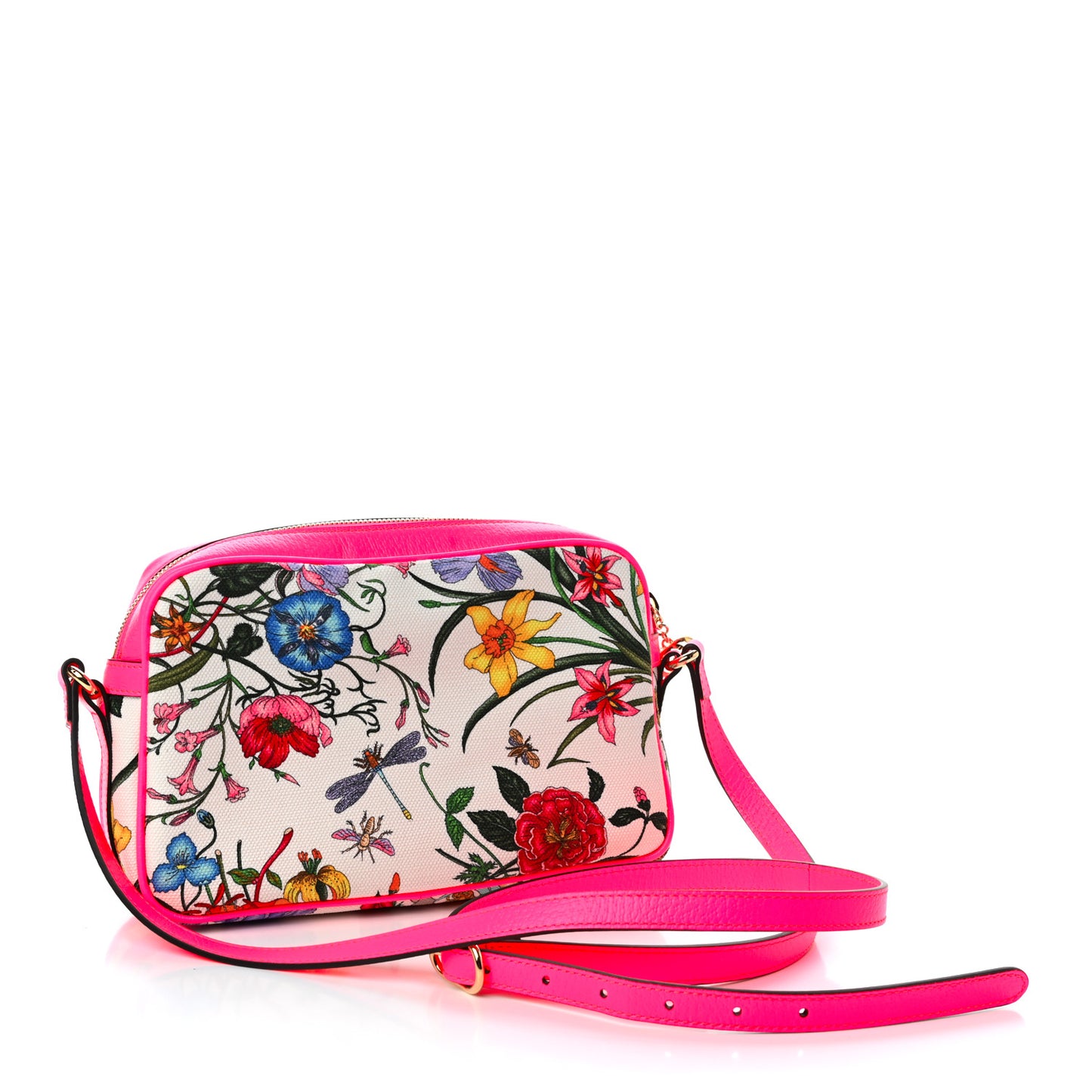 Canvas Flora Floral Shoulder Bag White Fuchsia Fluo