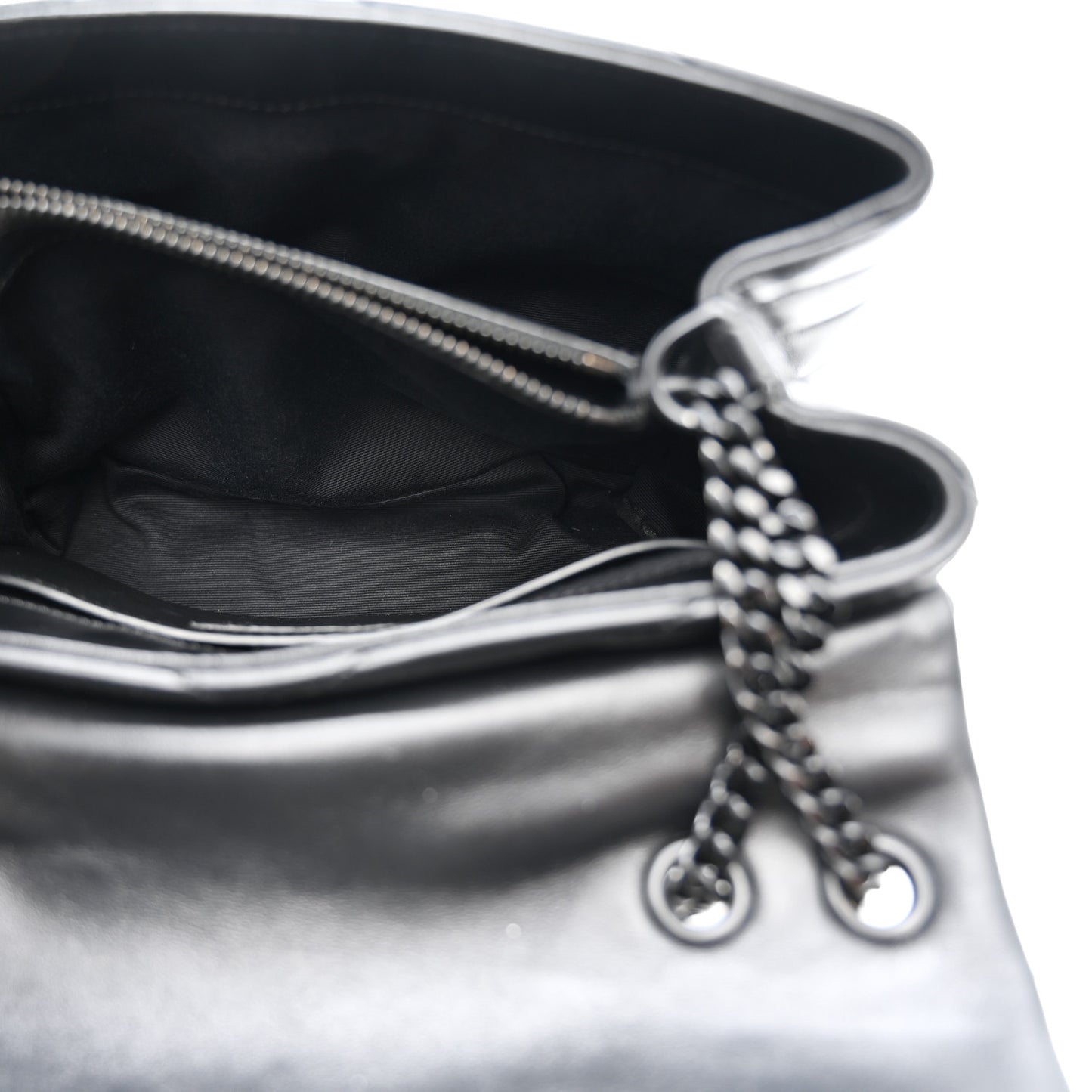 Calfskin Y Quilted Monogram Monochrome Small Loulou Chain Satchel Black
