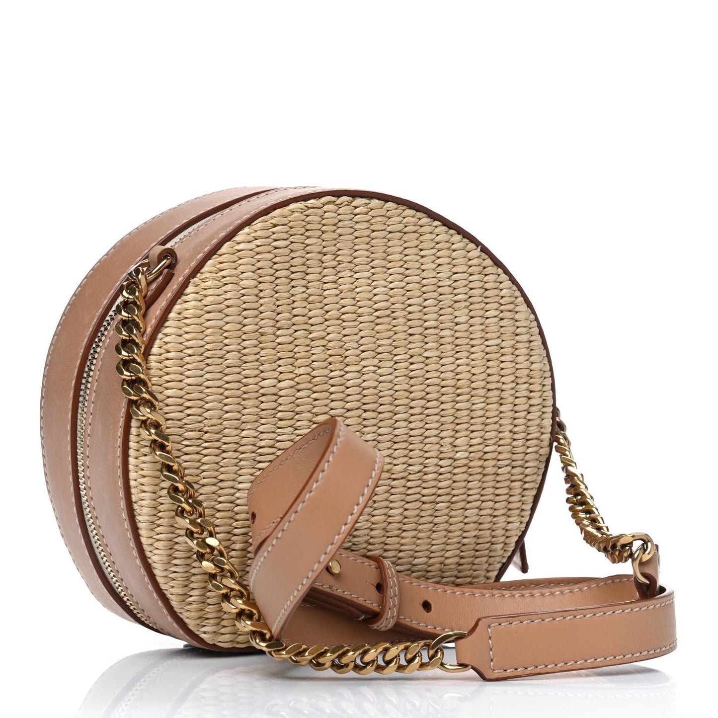 Raffia Calfskin Small Mica Bag Natural Brown Gold