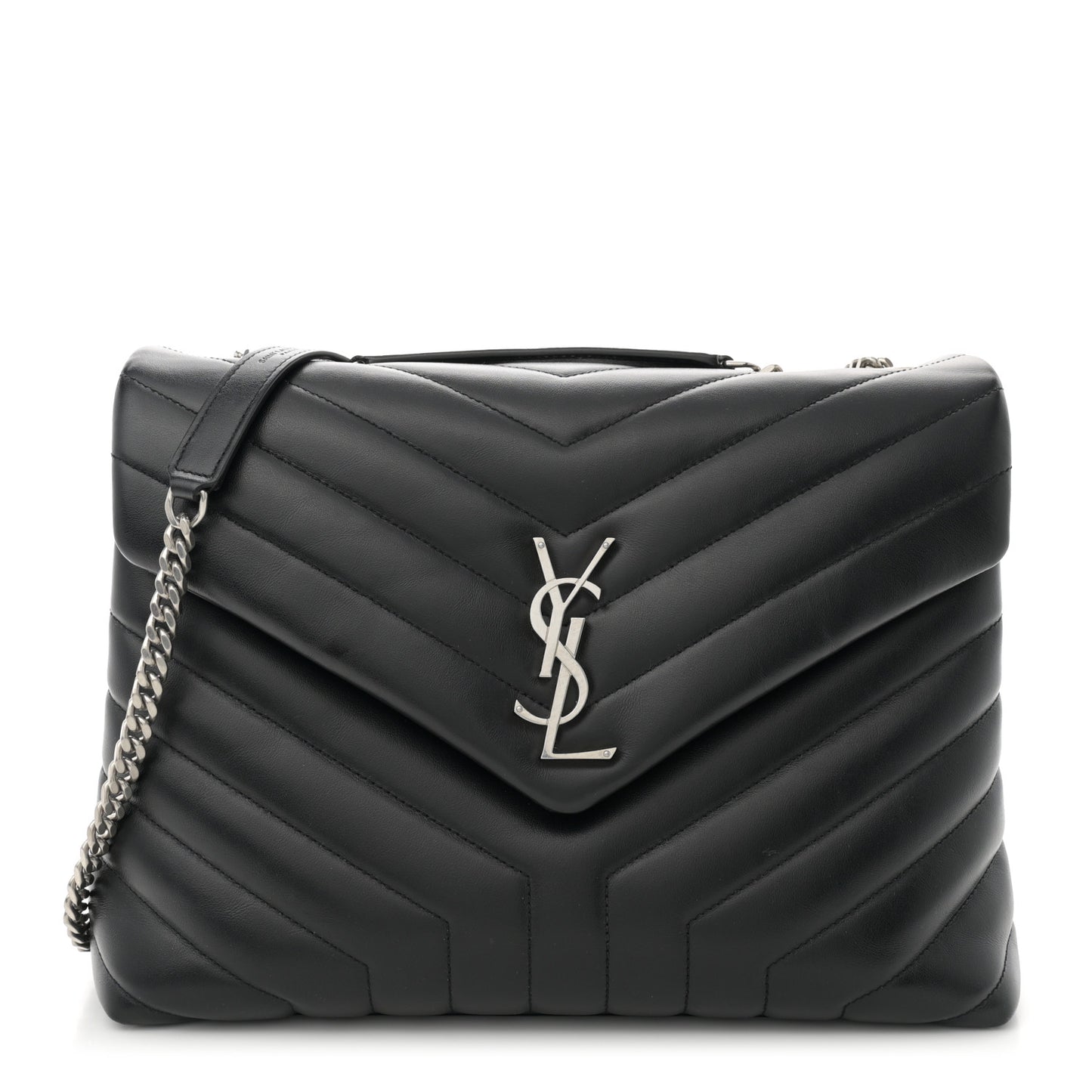 Calfskin Y Quilted Monogram Medium Loulou Chain Satchel Black