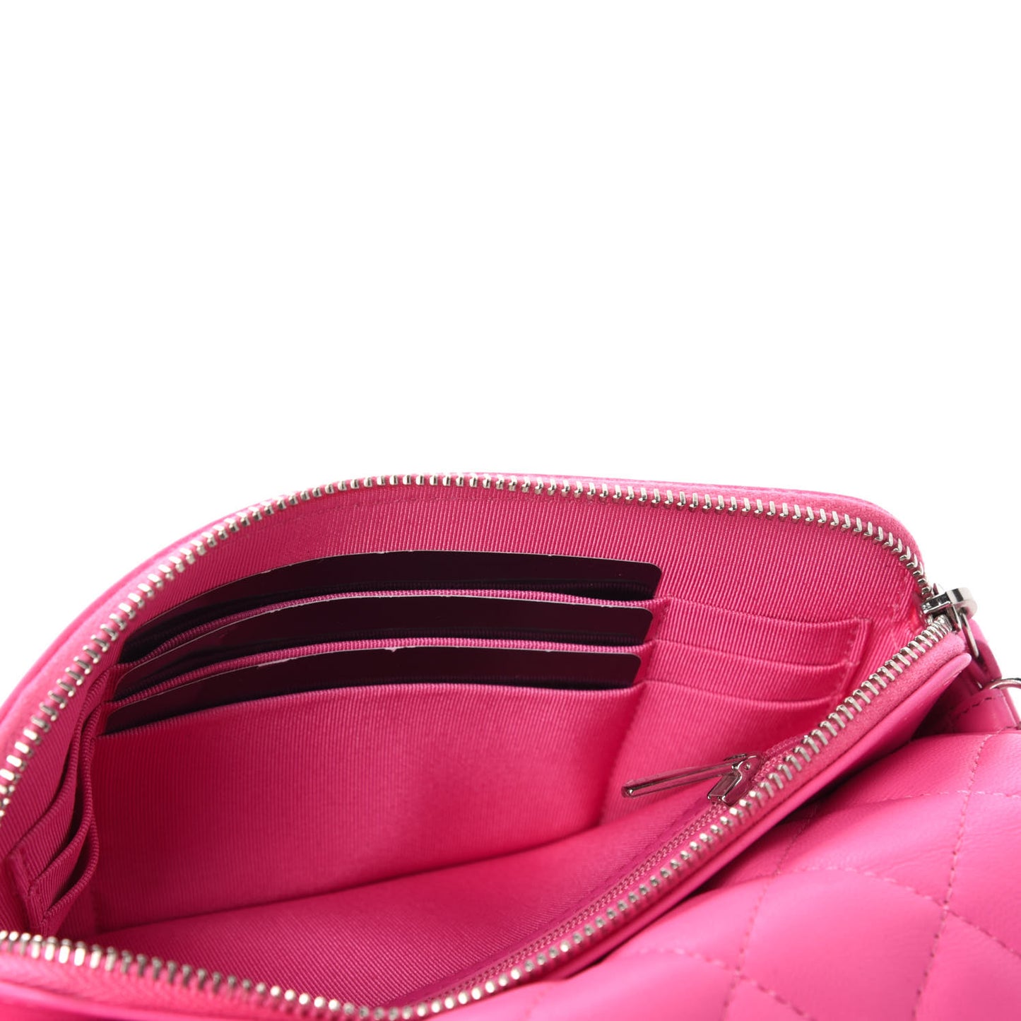 Lambskin Quilted Flap Phone Holder With Chain Neon Pink