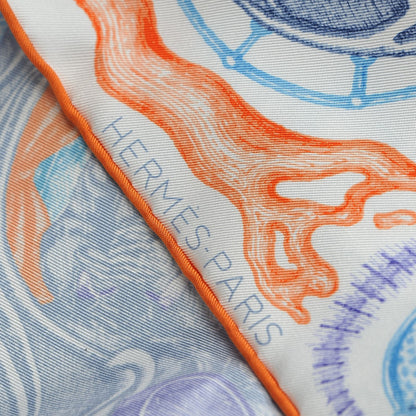 Hermes Silk Horsawards Scarf 90 Blanc Orange Bleu 7 of 11