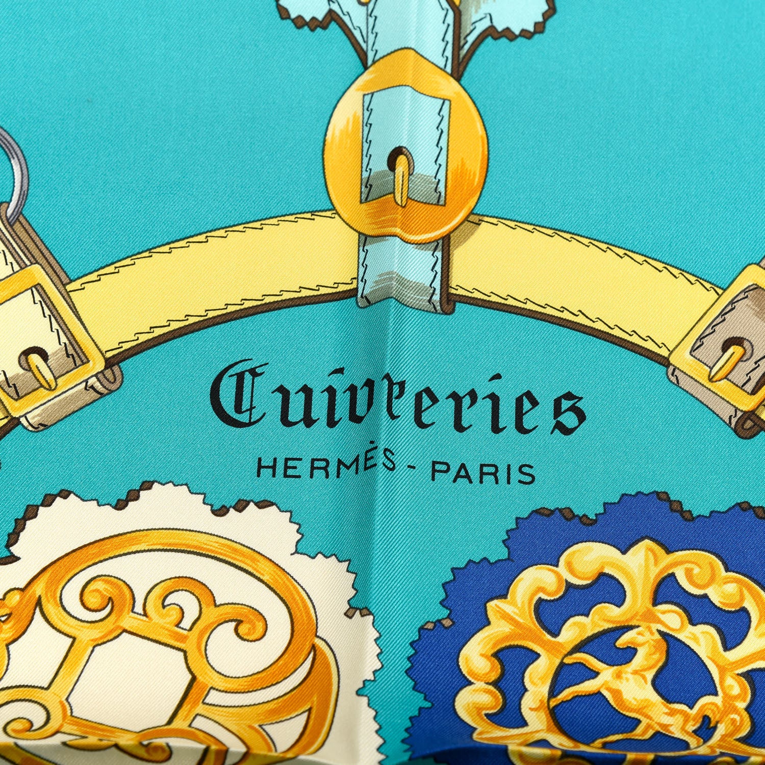 Hermes Silk Cuivreries Scarf 90 Turquoise Fonce Cobalt Jaune 2 of 5