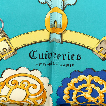 Hermes Silk Cuivreries Scarf 90 Turquoise Fonce Cobalt Jaune 2 of 5