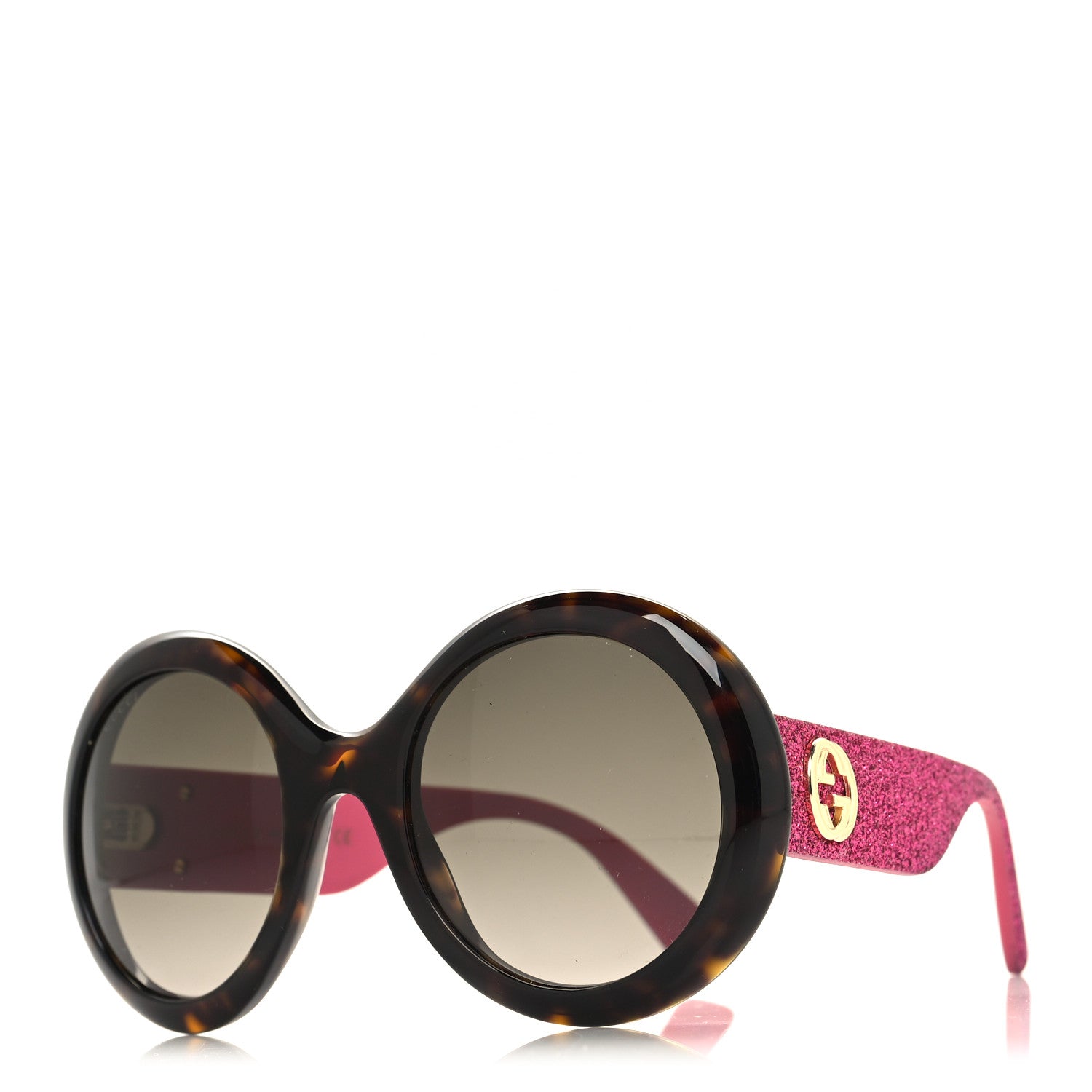 Gucci Acetate Round GG0101S Glitter Sunglasses Havana Pink 1 of 8