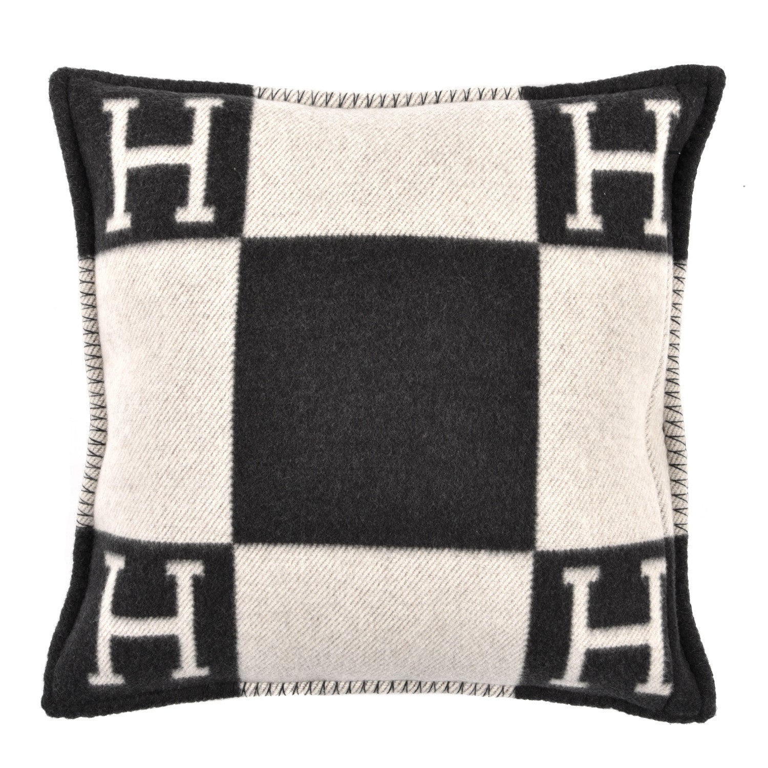 Hermes Wool Cashmere Avalon Pillow PM Ecru Gris Fonce 2 of 3