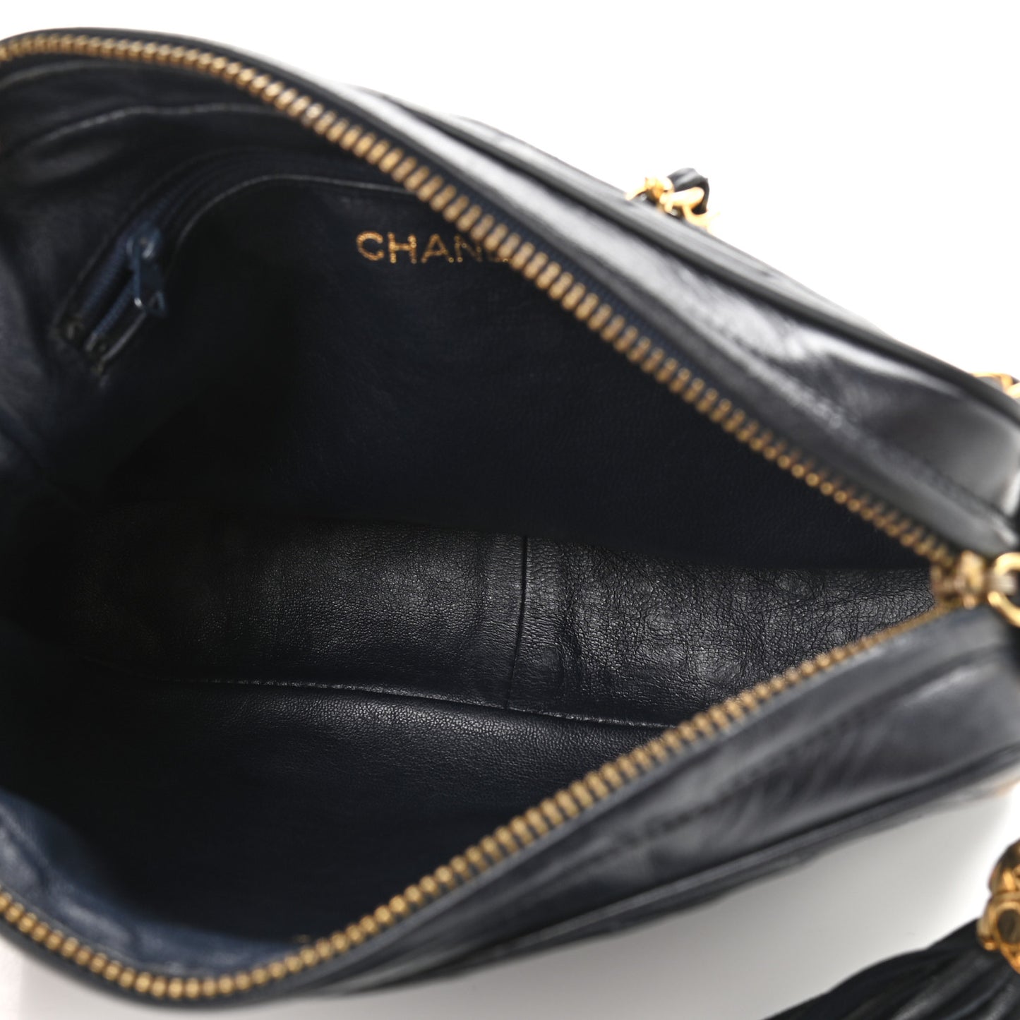 Lambskin Quilted CC Tassel Camera Case Navy