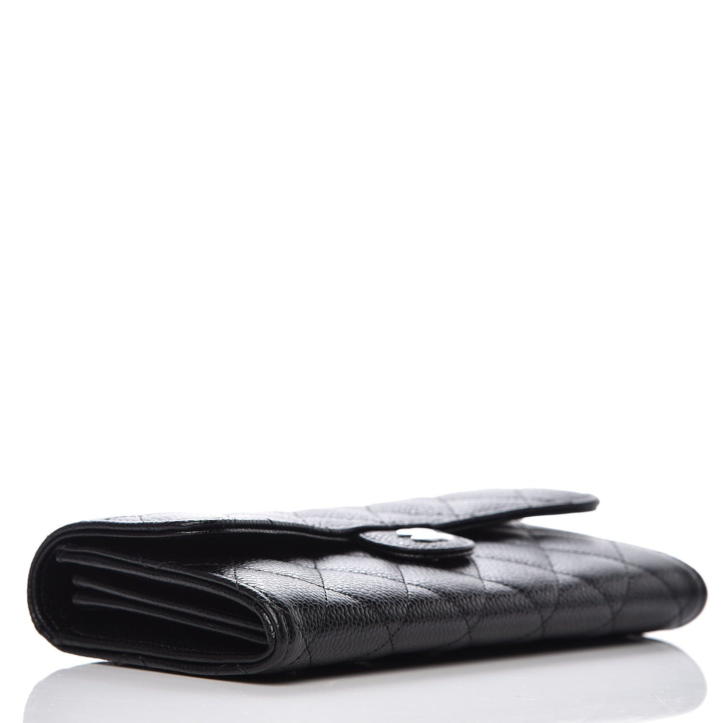 Caviar Quilted Large Gusset Flap Wallet Black