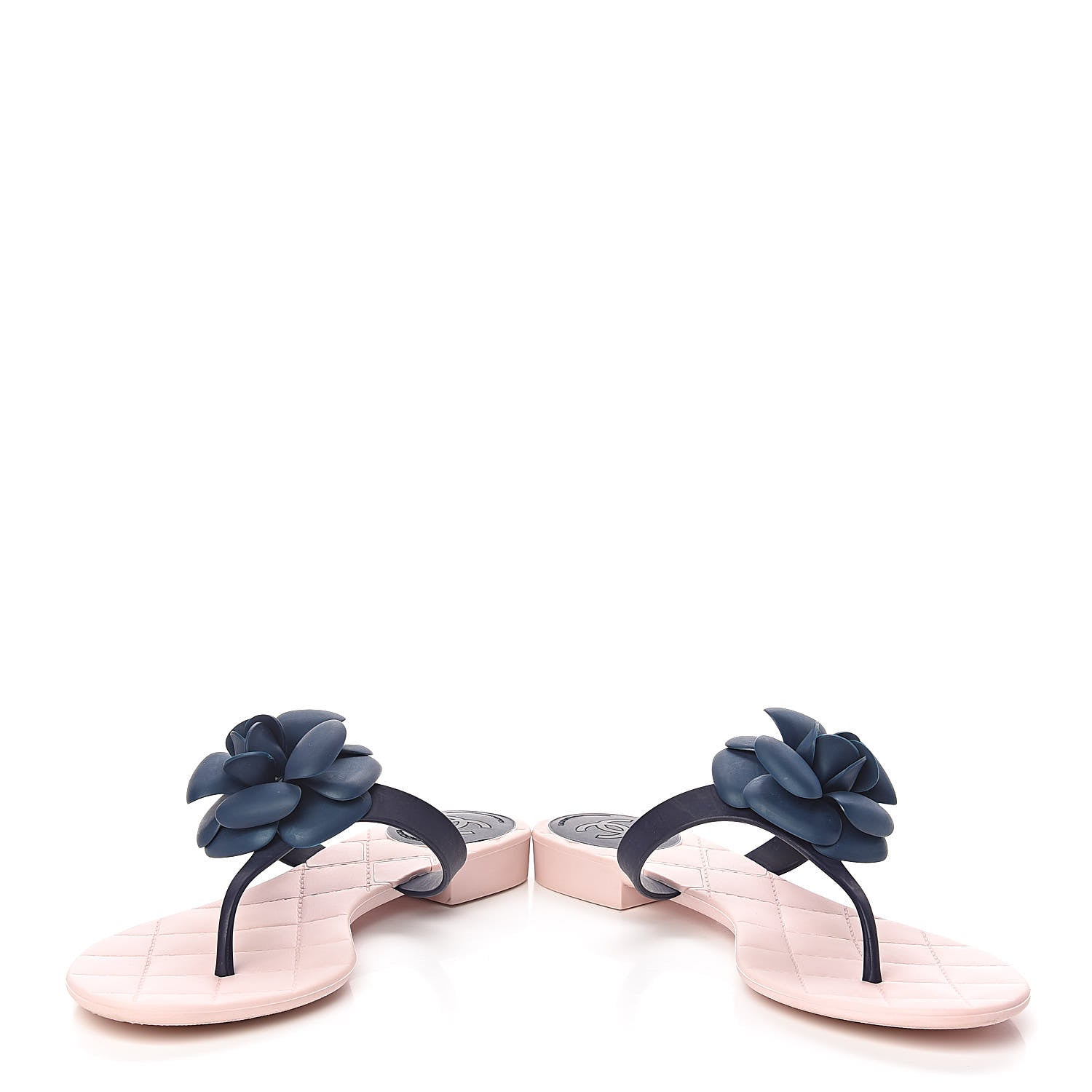Chanel Jelly Camellia Thong Sandals 38 Navy Pink 6 of 10