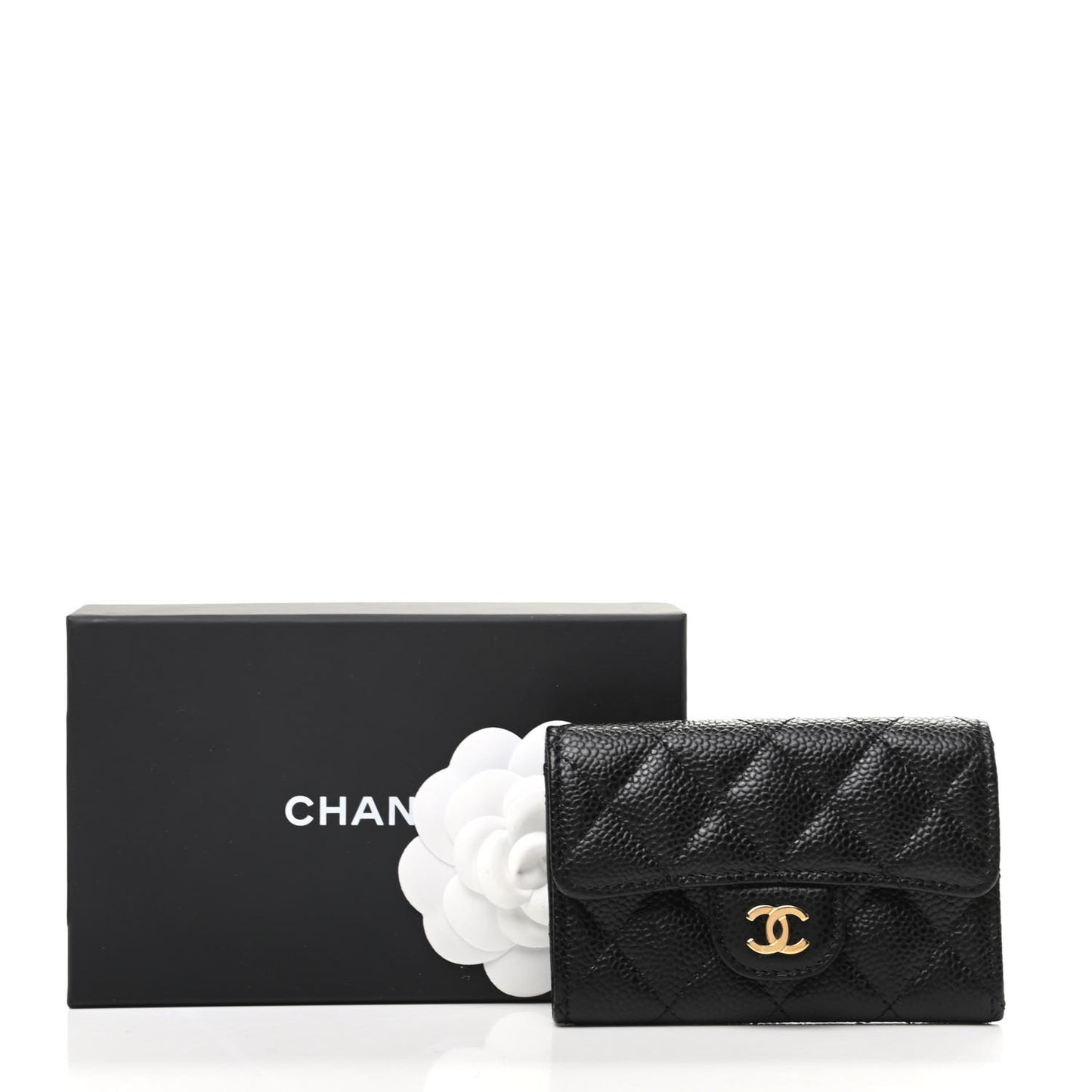 Caviar Quilted Flap Card Holder Black