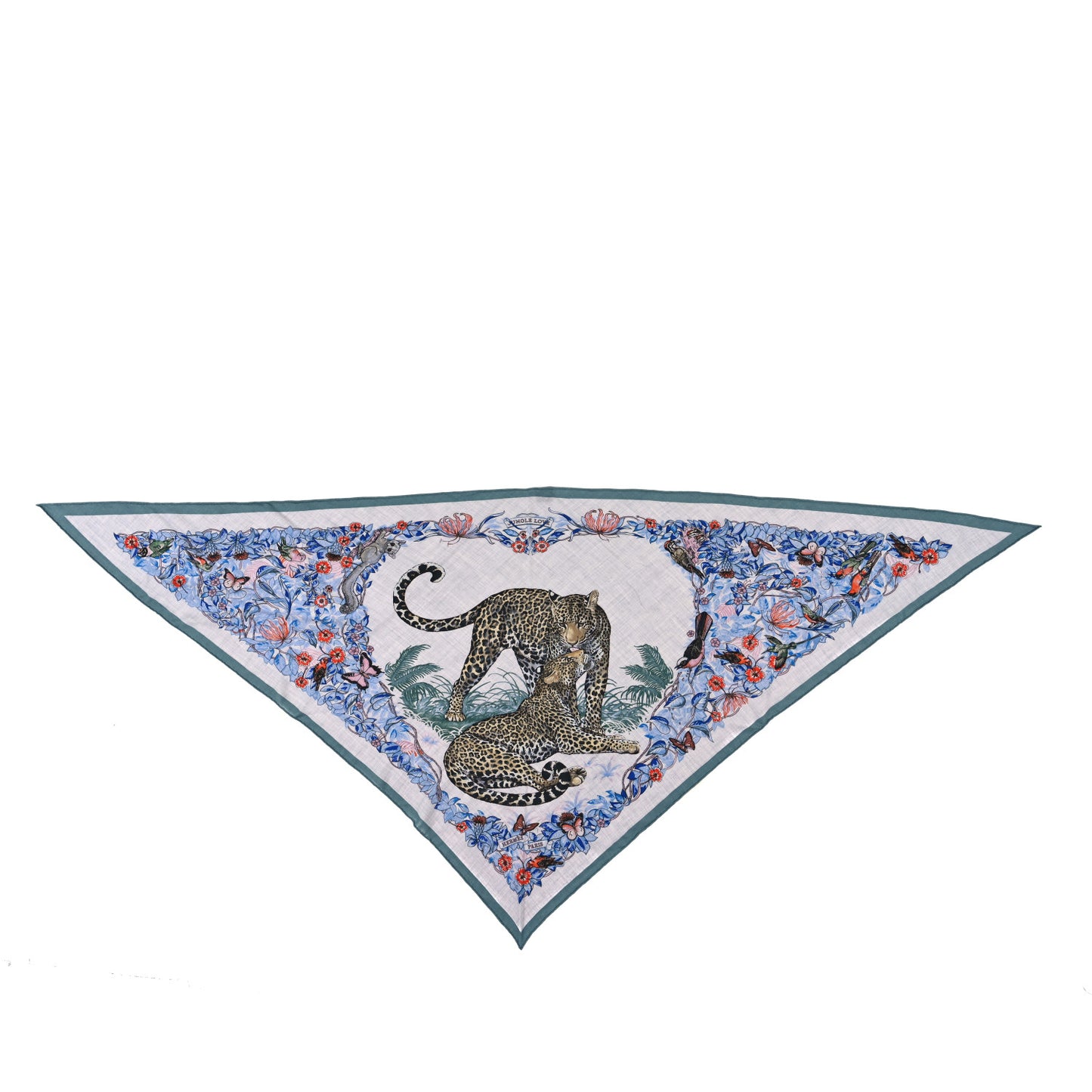 Cashmere Silk Jungle Love Giant Triangle Scarf Vert De Gris Gris