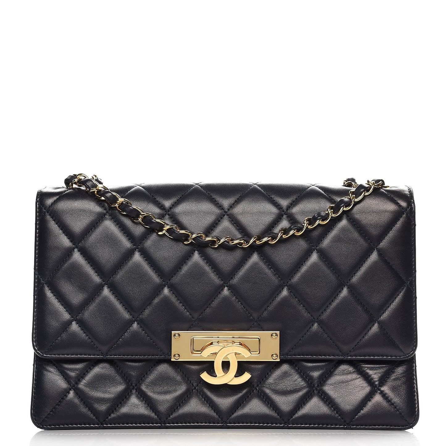 Lambskin Quilted Large Golden Class Flap Navy