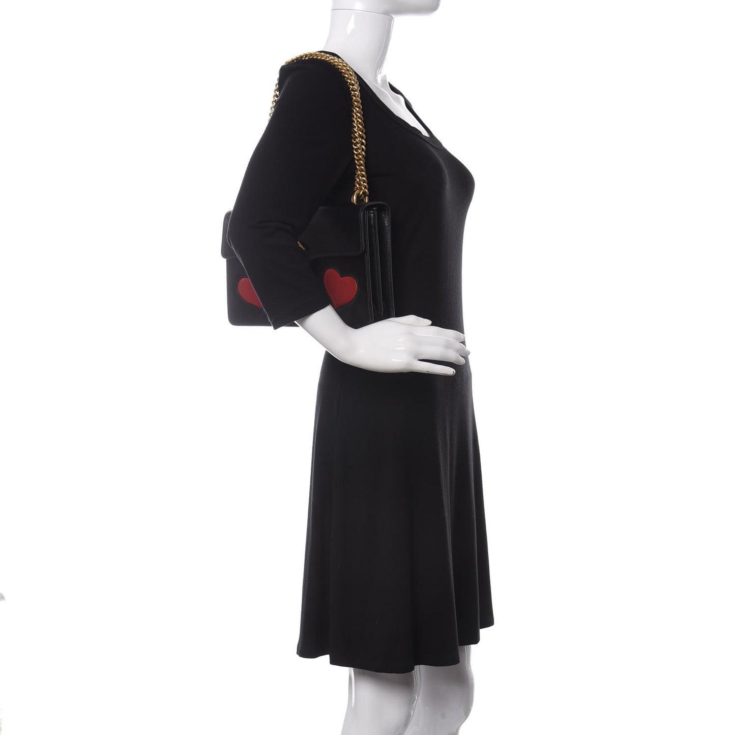 Knight Calfskin Malaga Kid Heart Medium GG Marmont Chain Handle Bag Black Hibiscus Red Multicolor