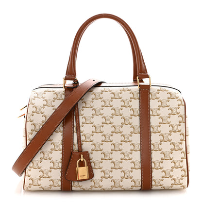Celine Triomphe Canvas Calfskin Boston Bag White 1 of 13