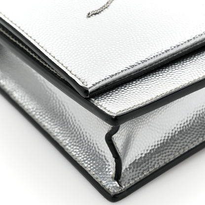 Saint Laurent Metallic Grain De Poudre Clasic Monogram Kate Tassel Chain Wallet Argento 11 of 16