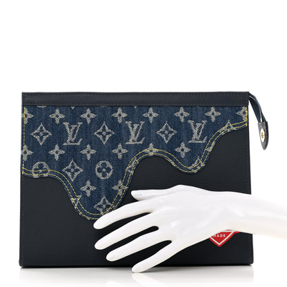 Louis Vuitton X NIGO Taurillon Monogram Denim Drip Pochette Voyage MM Blue 2 of 7