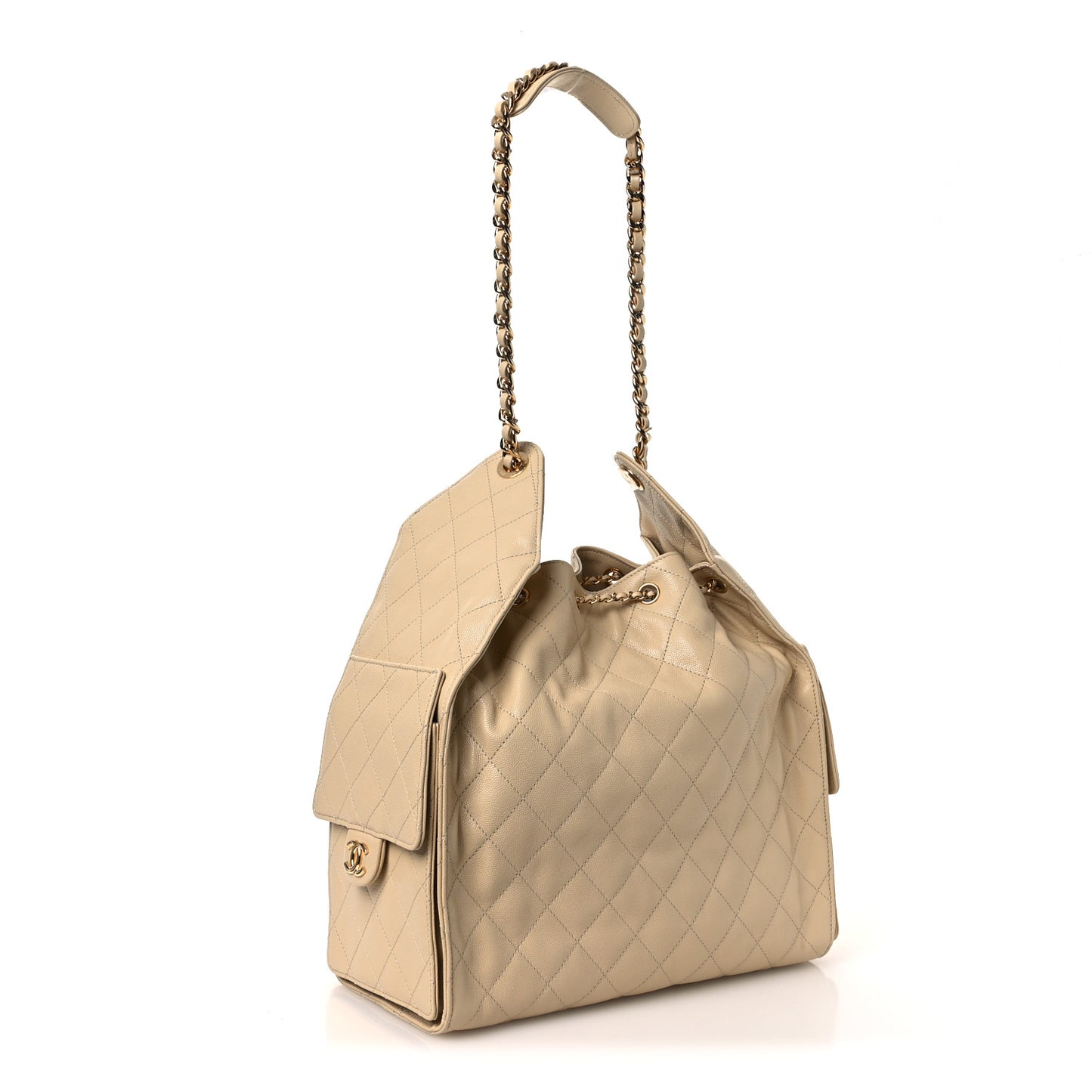 Caviar Quilted Medium Chanel 25 Handbag Beige
