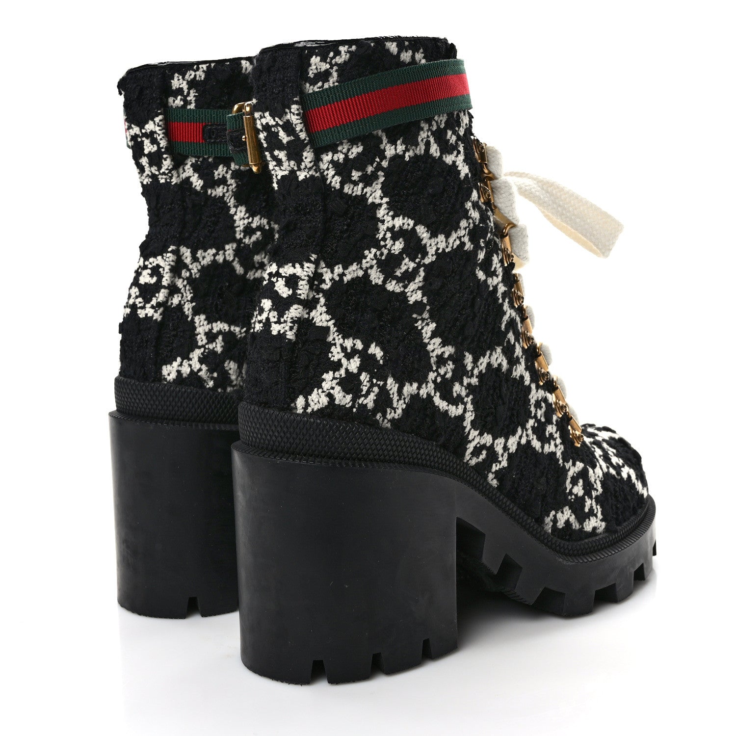Gucci Tweed GG Monogram Lace Up Combat Ankle Boots 36.5 Black 2 of 7