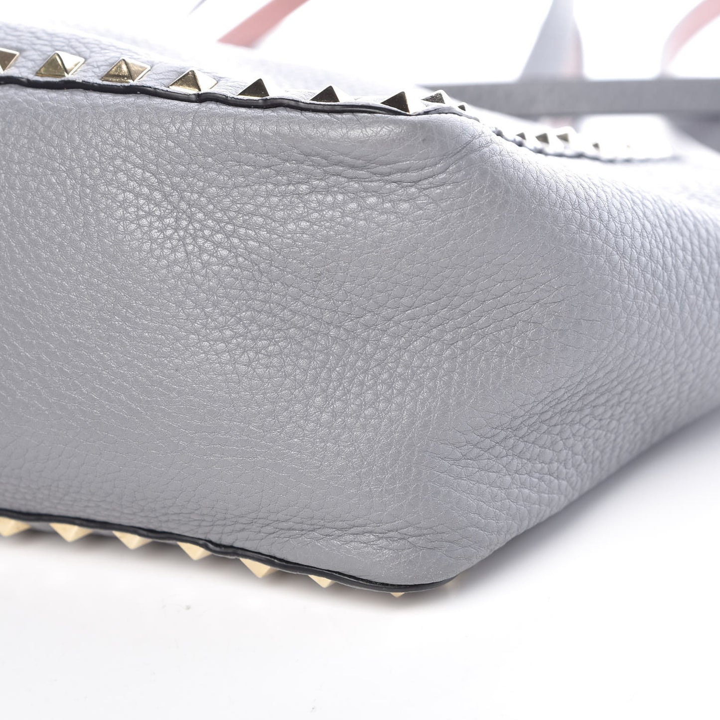 Grained Calfskin Small Rockstud Reversible Tote Grey Dark Rose