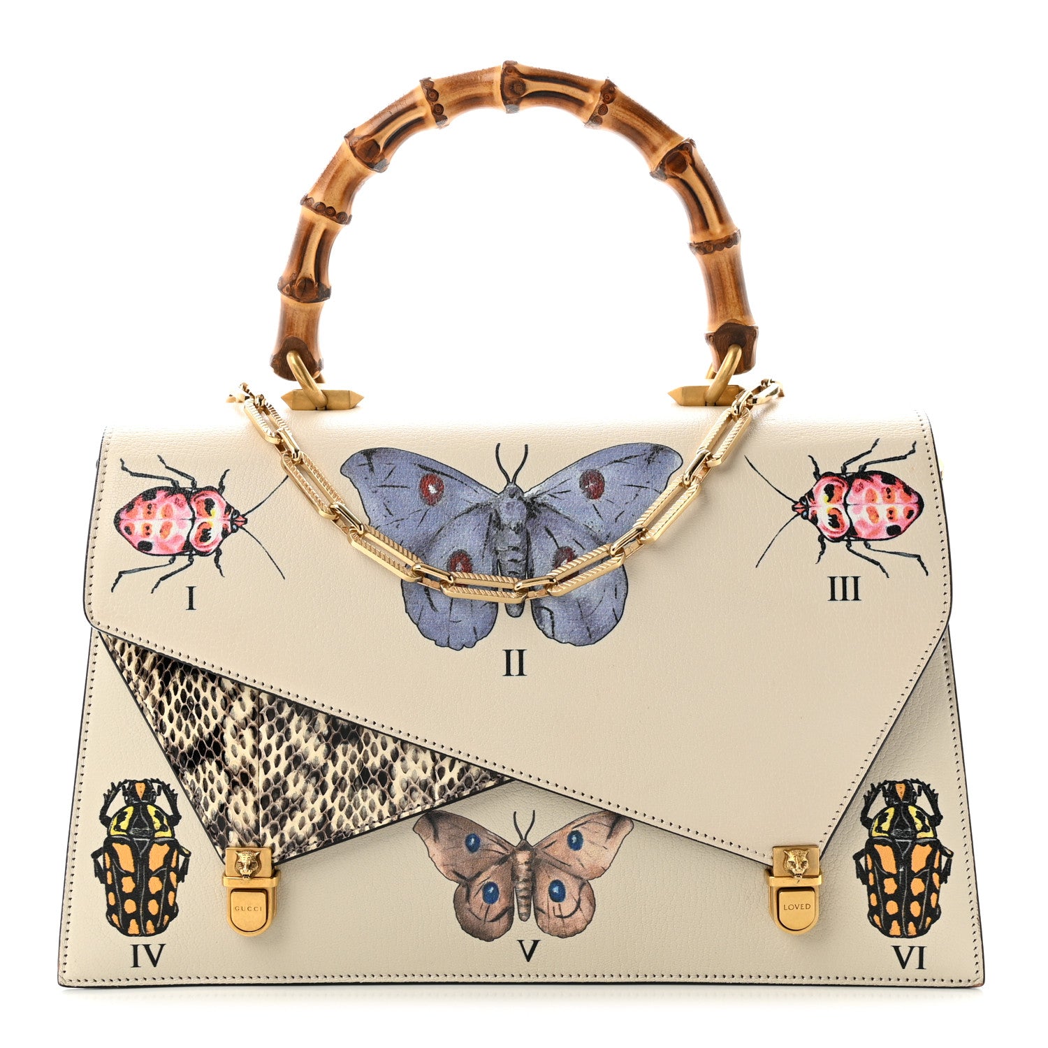 Gucci Calfskin Snakeskin Studded Medium Ottilia Top Handle Bag White 1 of 11