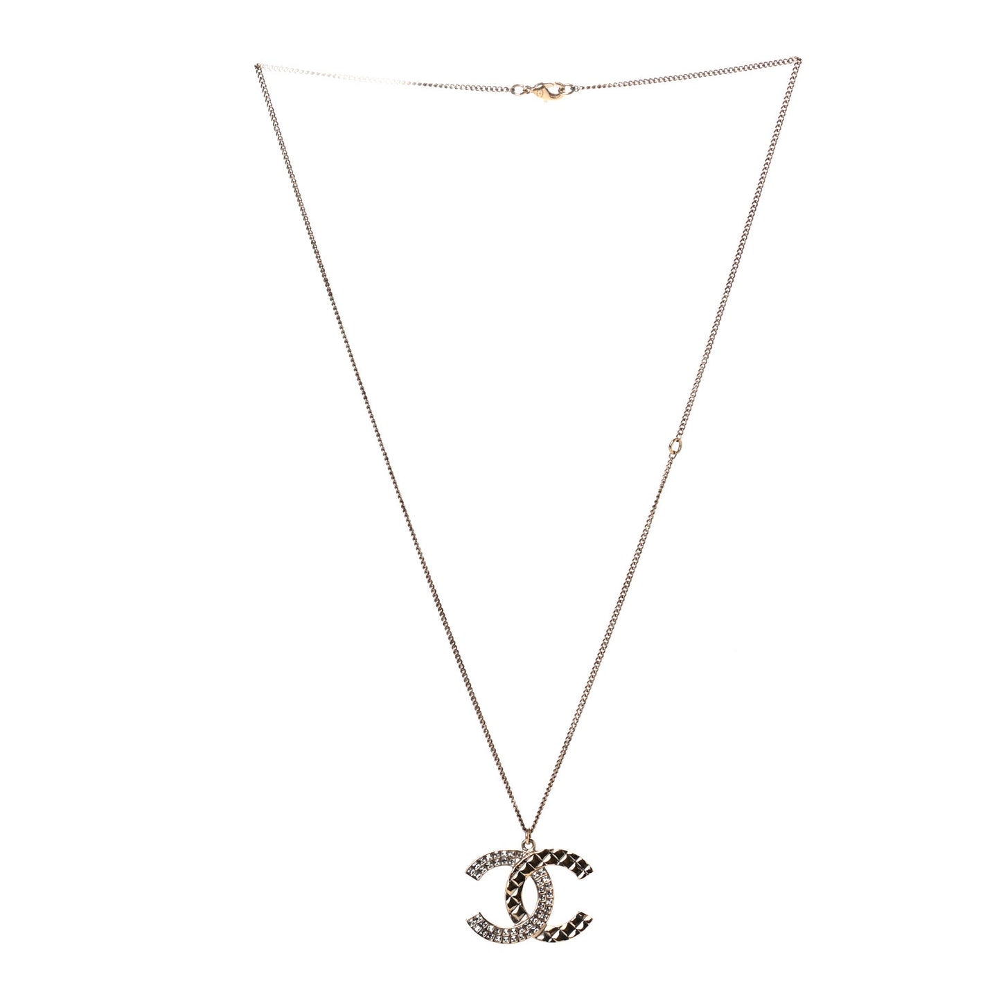 Baguette Crystal Quilted CC Pendant Necklace Gold