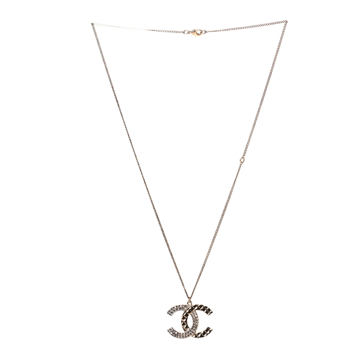 Chanel Baguette Crystal Quilted CC Pendant Necklace Gold 2 of 4