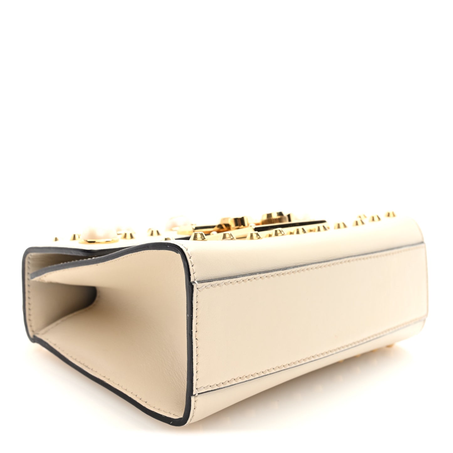 Calfskin Studded Small Padlock Shoulder Bag White