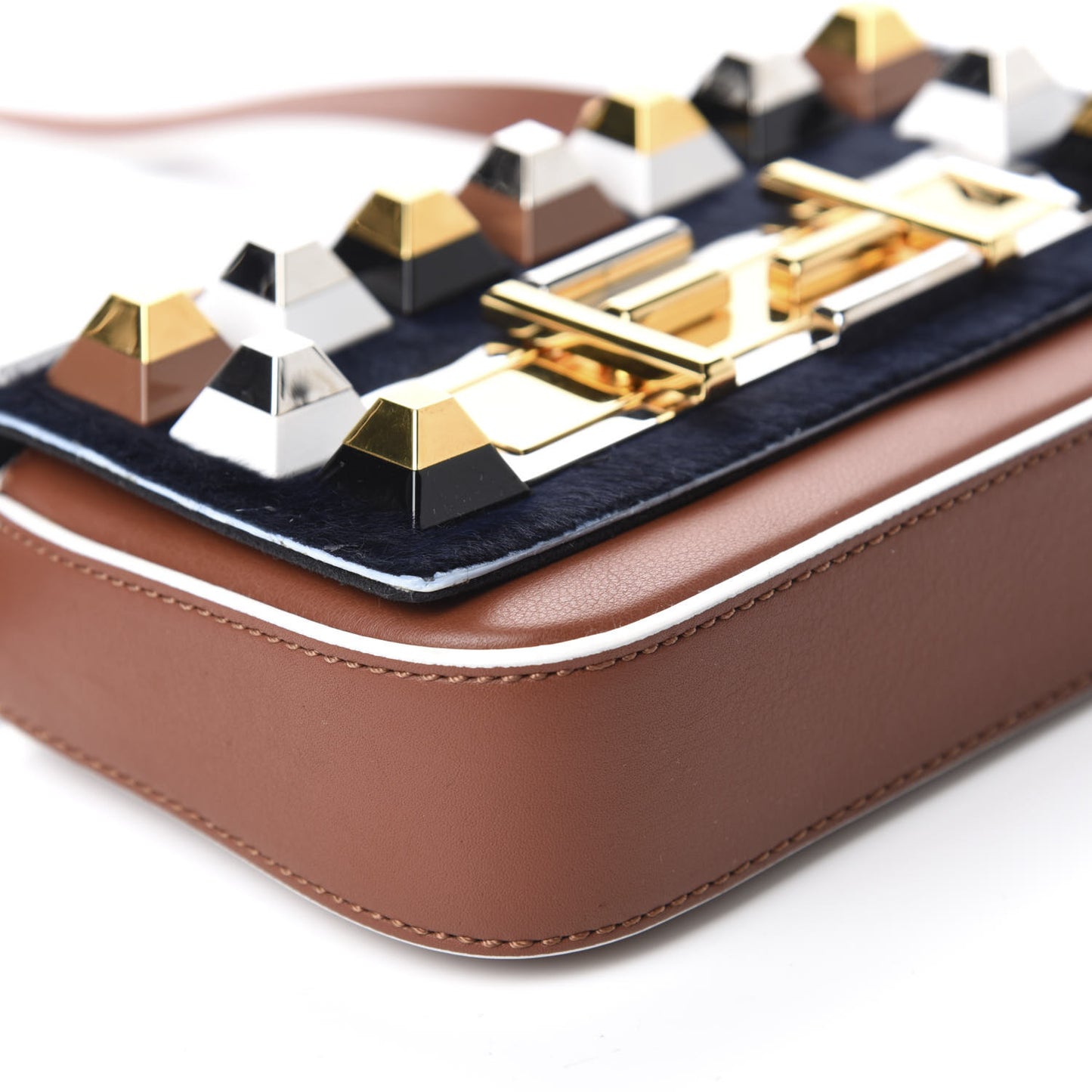 Vitello Dolce Calf Hair Studded Mini 3Baguette Shoulder Bag Caramello Iris