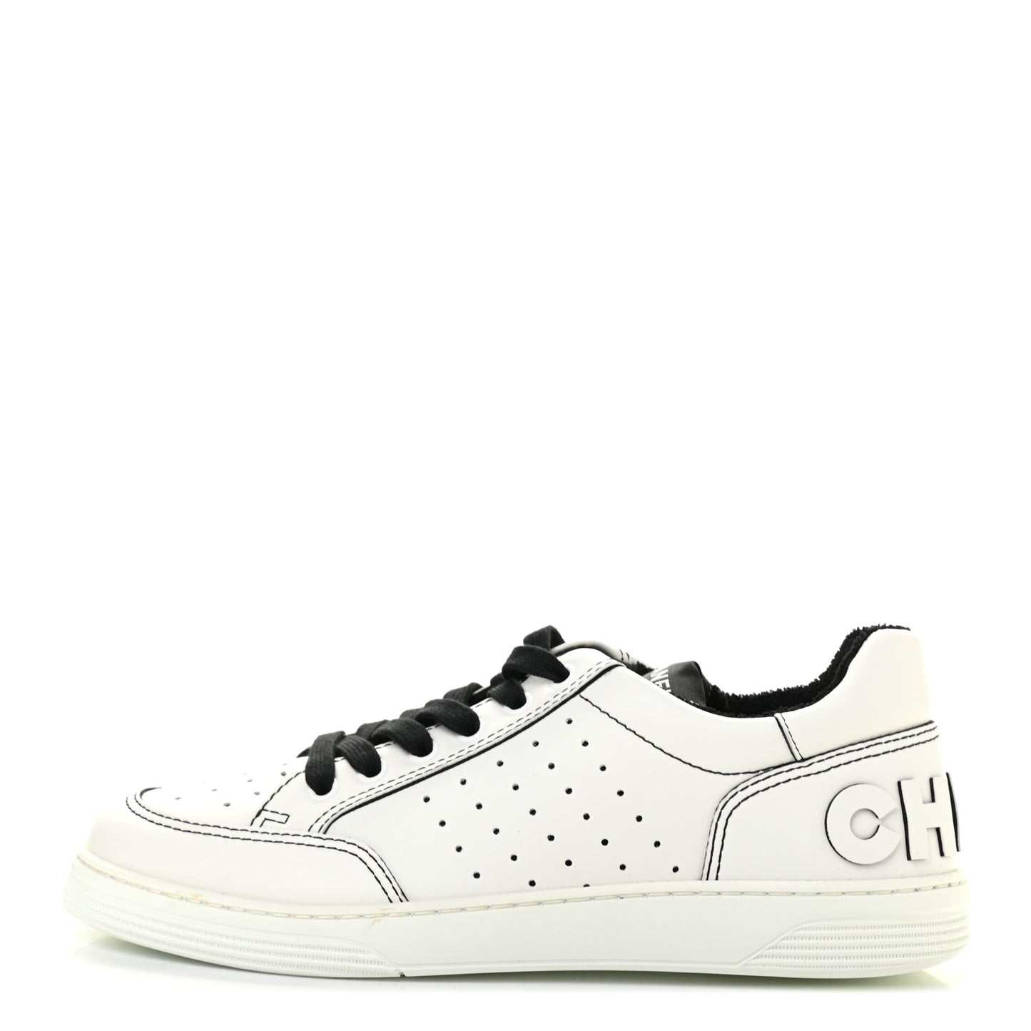 Calfskin Womens Logo Sneakers 39.5 White Black