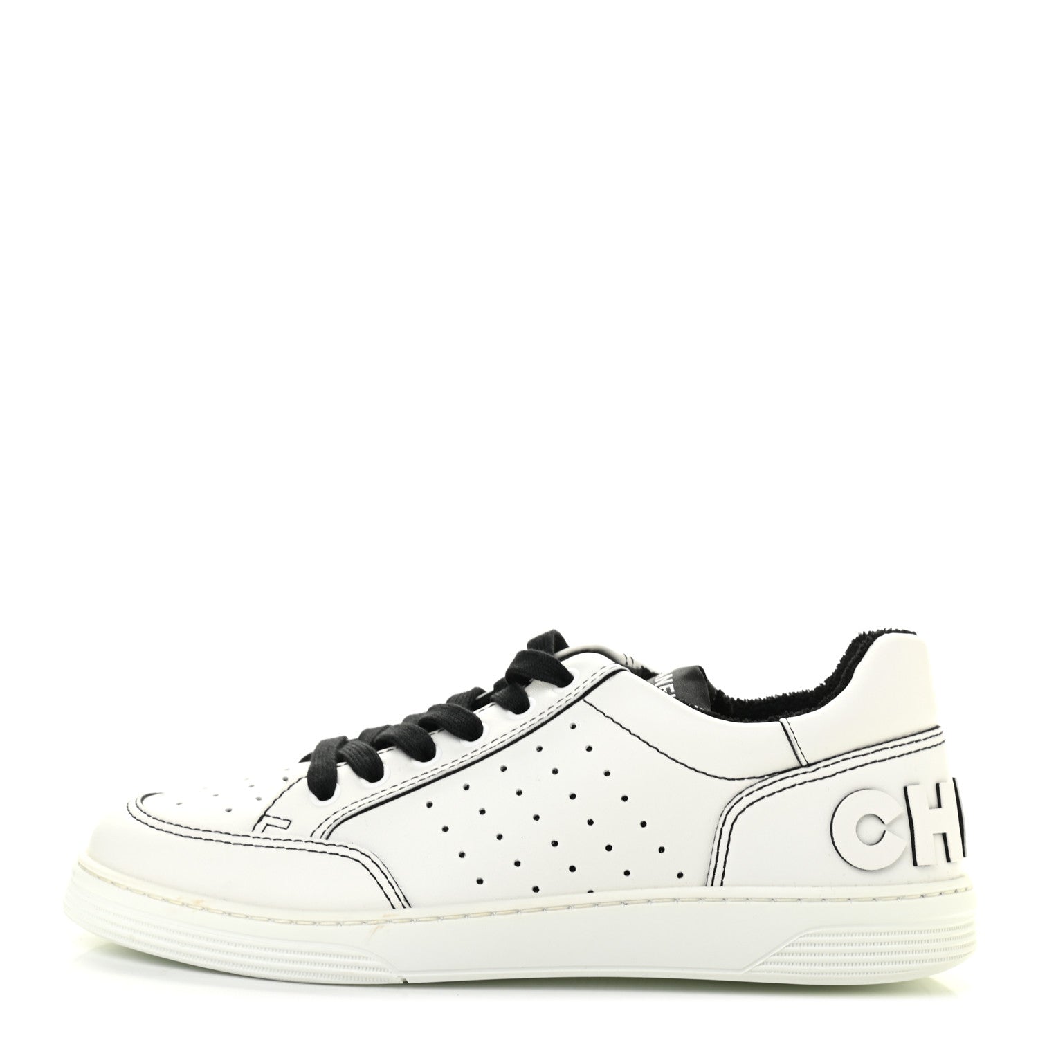 Chanel Calfskin Womens Logo Sneakers 39.5 White Black 1 of 8