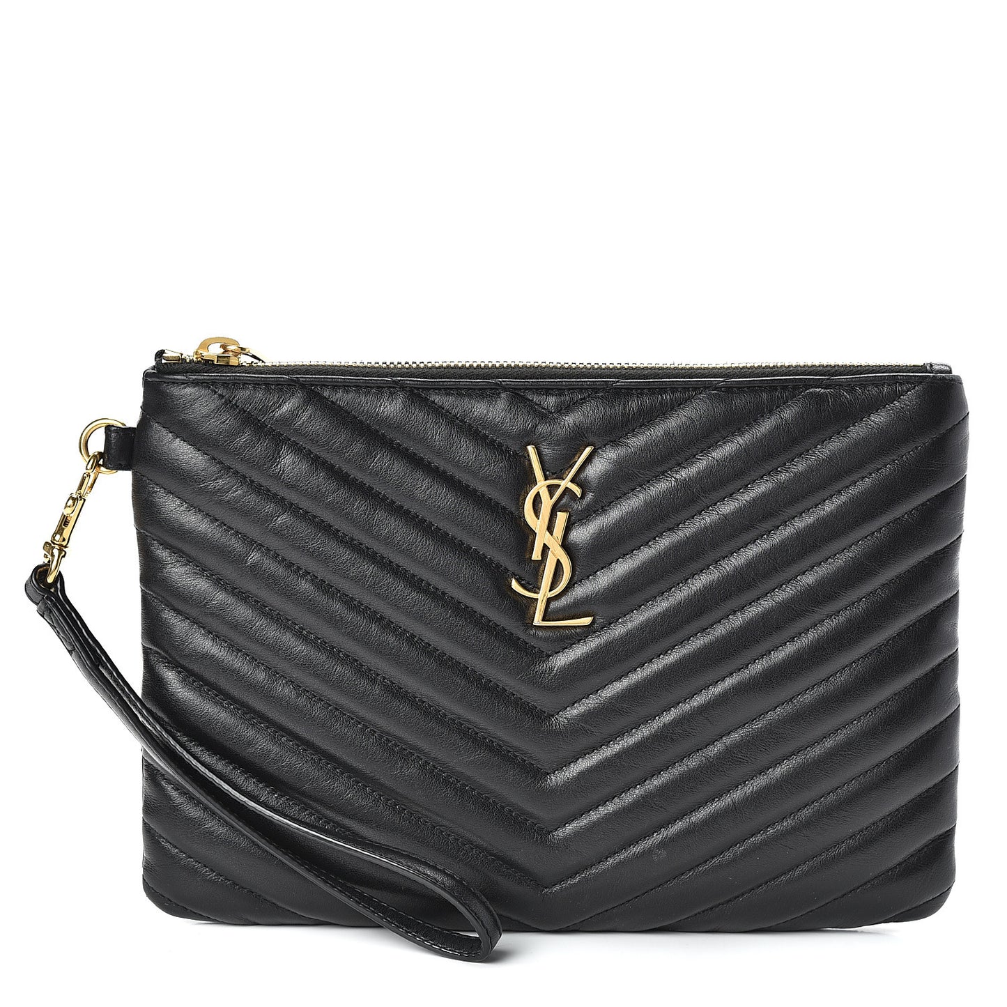 Calfskin Matelasse Chevron Monogram A5 Wristlet Black