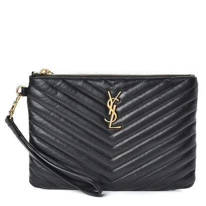 Saint Laurent Calfskin Matelasse Chevron Monogram A5 Wristlet Black 1 of 9