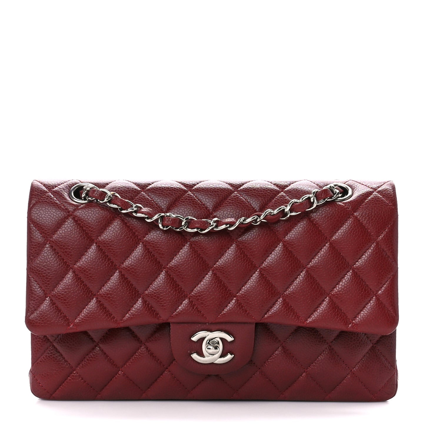 Caviar Quilted Medium Double Flap Dark Red