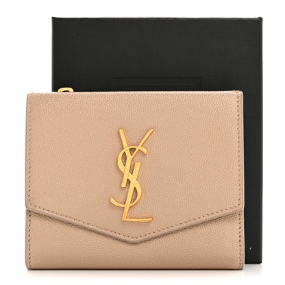 Saint Laurent Grain De Poudre Monogram Uptown Compact Wallet Dark Beige 12 of 12