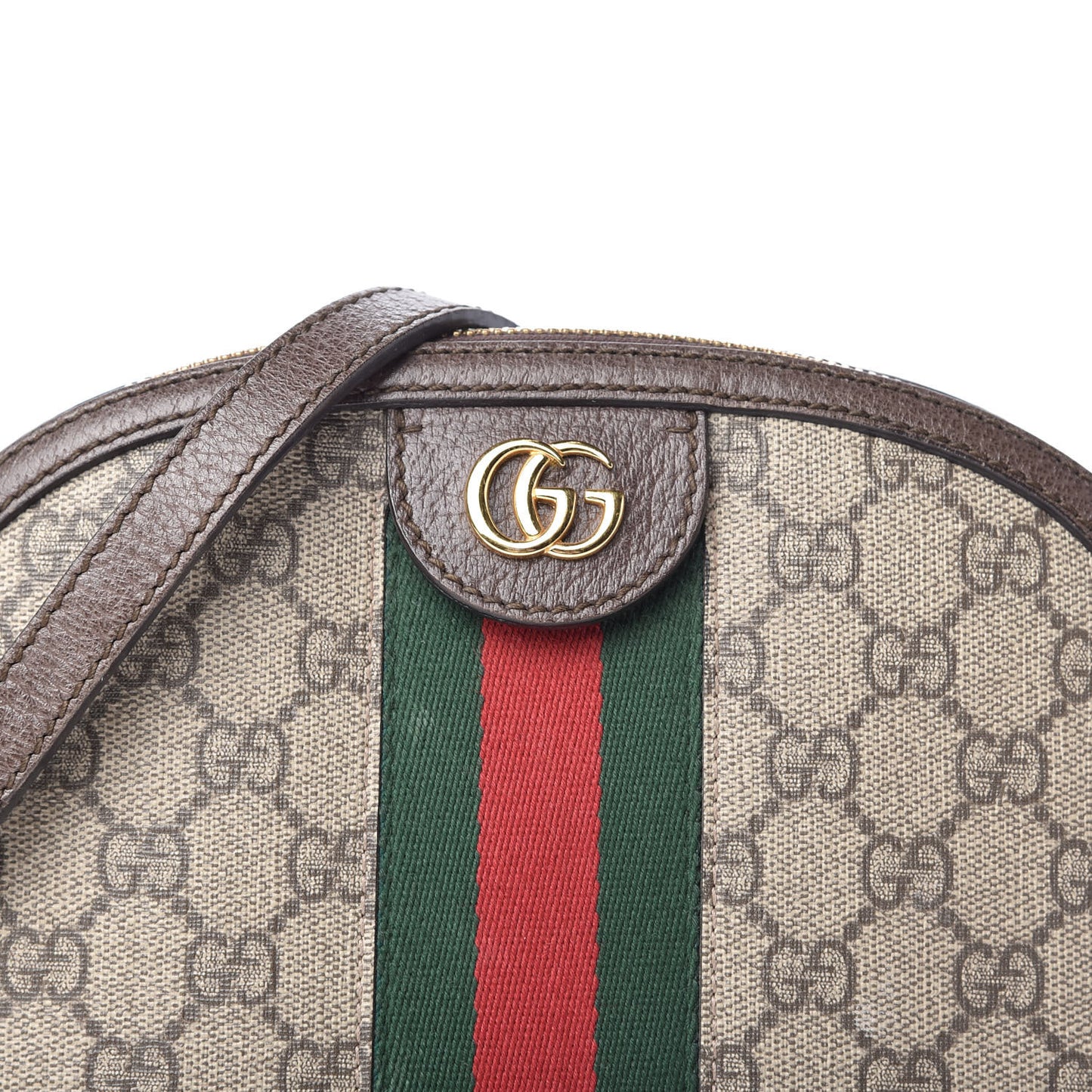 GG Supreme Monogram Textured Dollar Calfskin Web Small Ophidia Dome Shoulder Bag Beige Ebony New Acero