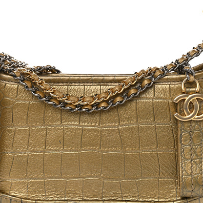 Chanel Metallic Calfskin Crocodile Embossed Cocodile Small Gabrielle Hobo Gold 8 of 12