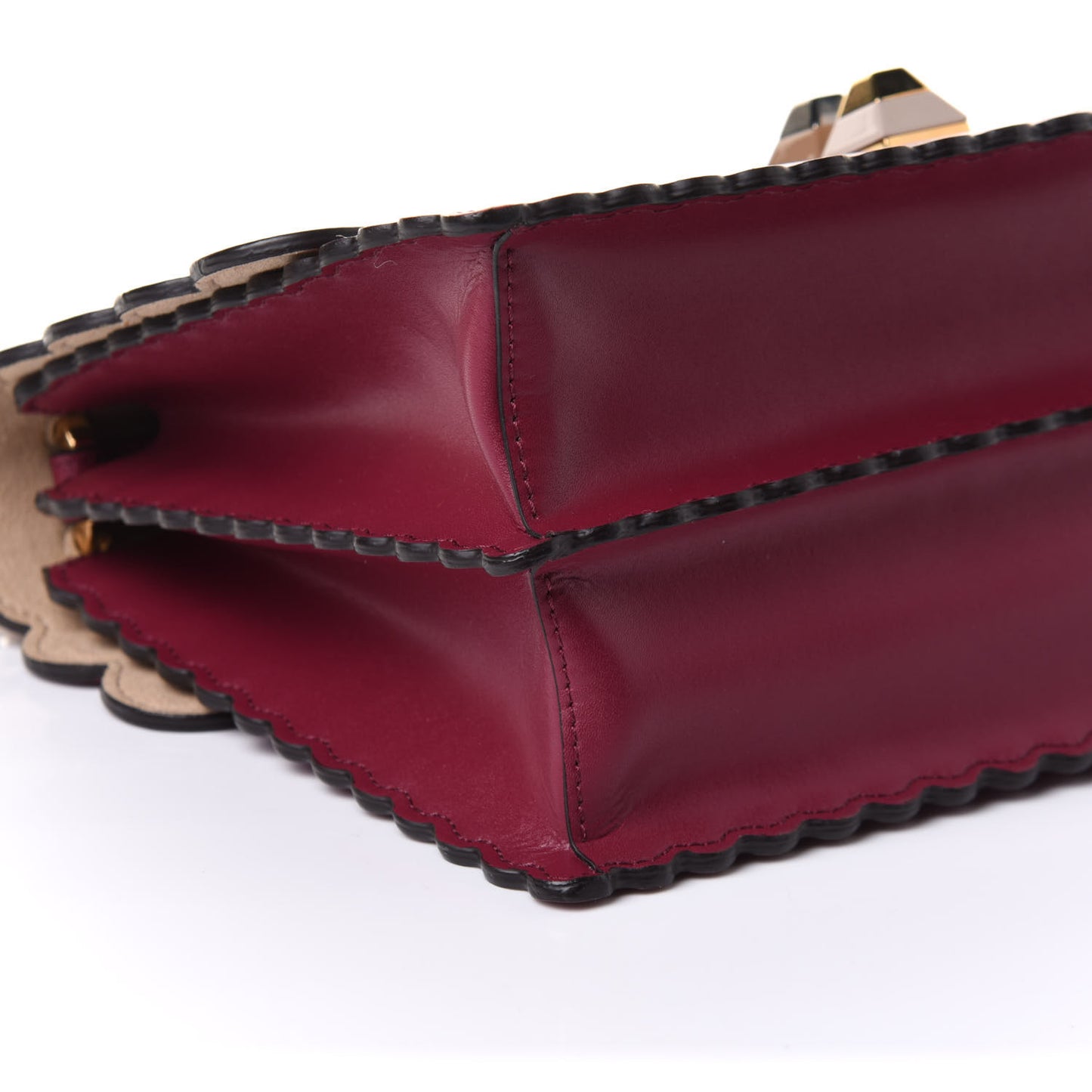 Vitello Liberty Scalloped Studded Kan I Shoulder Bag Black Cherry