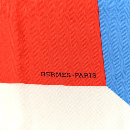Hermes Cashmere Silk Encadre H Passant Giant Scarf 140 Rouge Bleu White 2 of 4