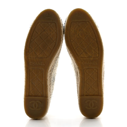 Chanel Tweed CC Espadrilles 38 Ecru White Blue Black 5 of 11
