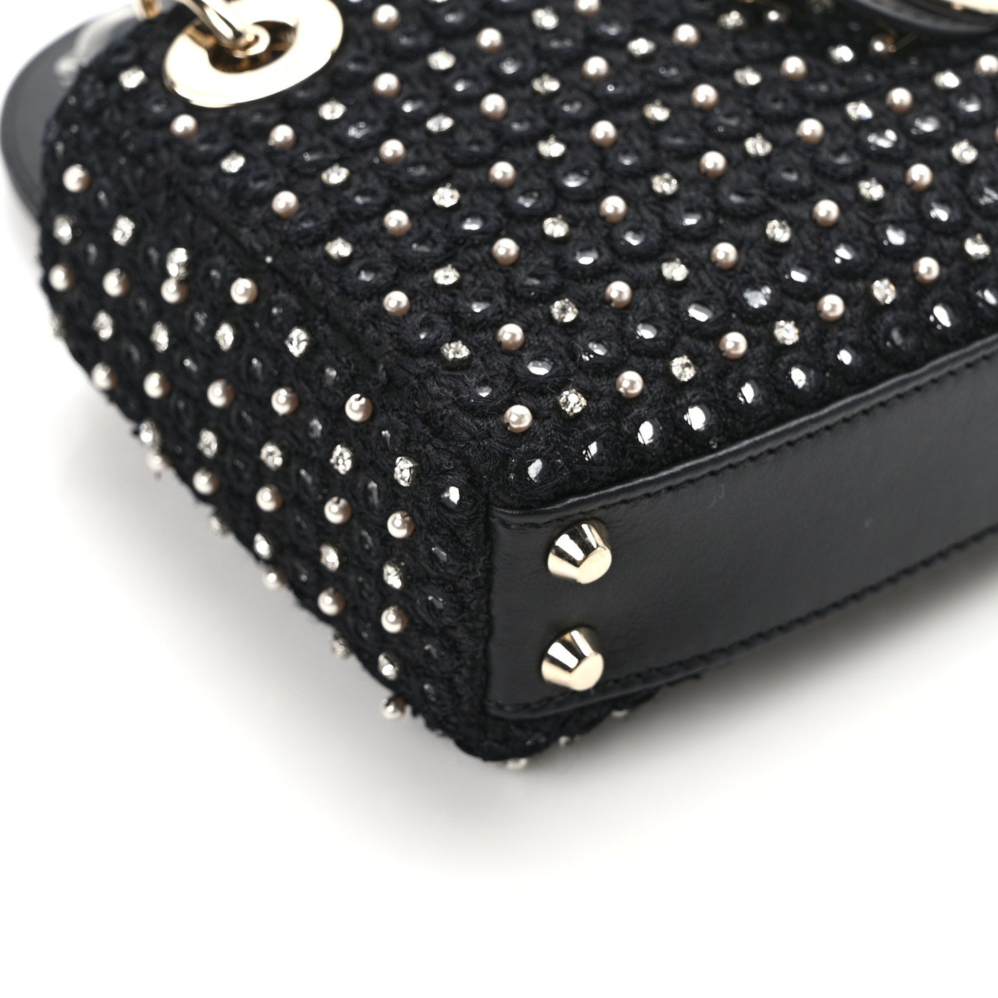 Fabric Embroidered Crystal Pearl Mirror Micro Lady Dior Black