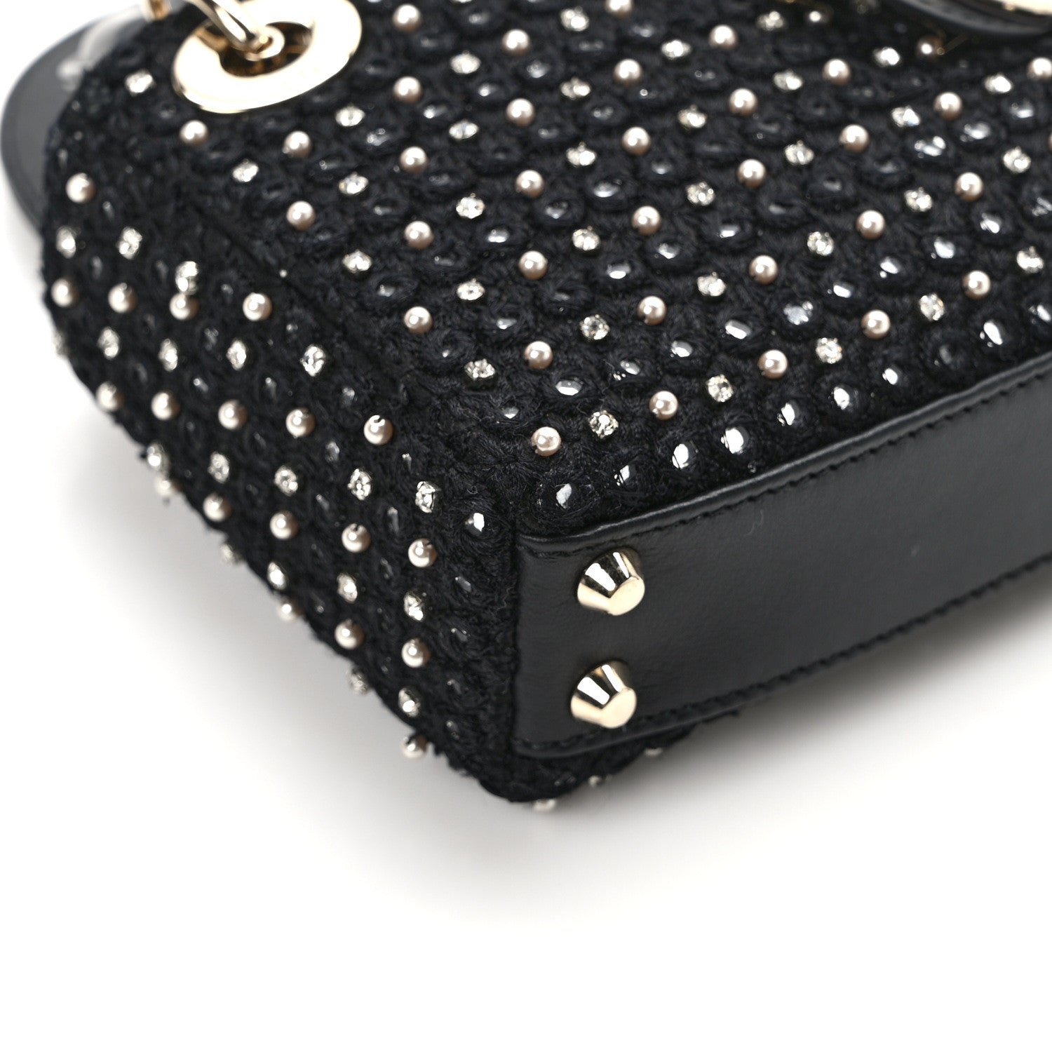 Christian Dior Fabric Embroidered Crystal Pearl Mirror Micro Lady Dior Black 11 of 13
